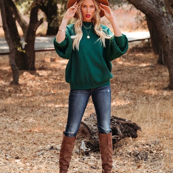 NEW -LUKE CONTRAST CABLE KNIT SWEATER - HUNTER GREEN - Picture 5 of 11